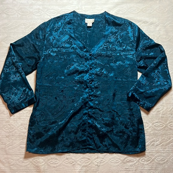Victoria’s Secret Emerald Green‎ Pajama Top Gold Label Vintage - Picture 1 of 5